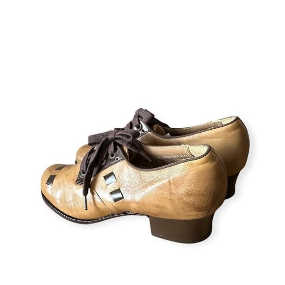 Vintage 1960s Miller Foot Defender Geometric Inlay Lace-Up Shoes – Tan, size 5 - Picture 5 of 10